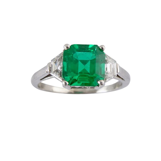 Square emerald and diamond ring, the emerald of cut corner step cut approximately 1.35ct, | MasterArt